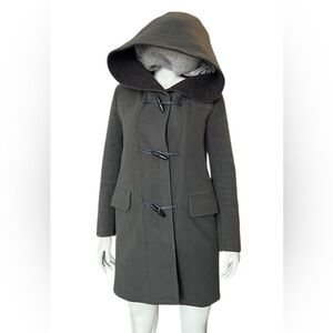 M0851 WOOL DUFFEL HOODED COAT SIZE 2 Gray/ Green Made In Canada